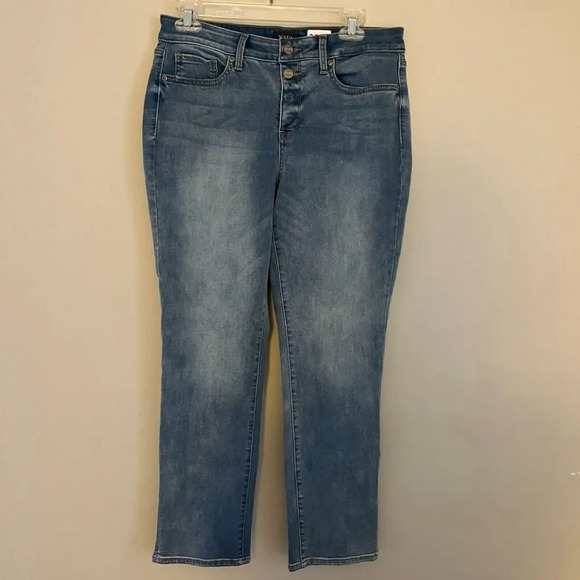 NYDJ Lift X Tuck Womens Blue Sheri Slim Jeans 8 Denim Light Wash Faded - Picture 4 of 9